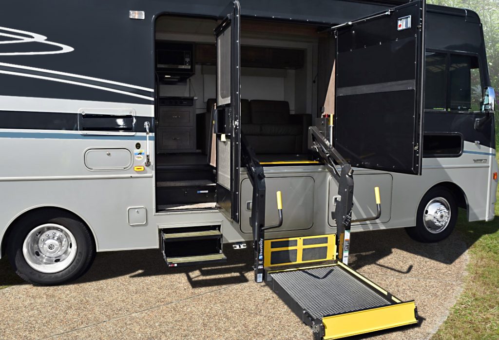 Winnebago ADAE 30T class A wheelchair-accessible motorhome Exterior Lift Down