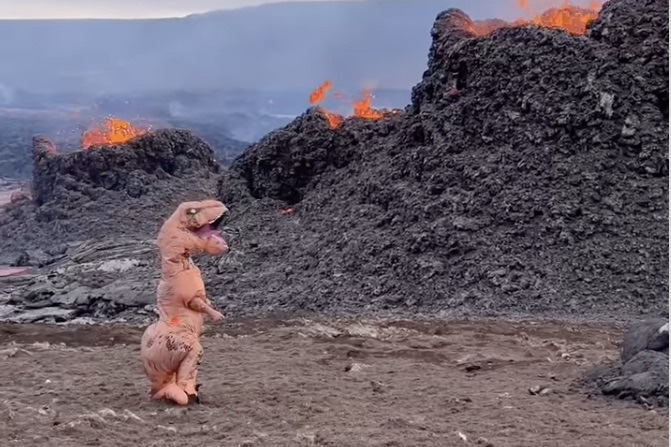 ‘I Couldn’t Resist’: Person Brought Dino Suit to Iceland for This Moment