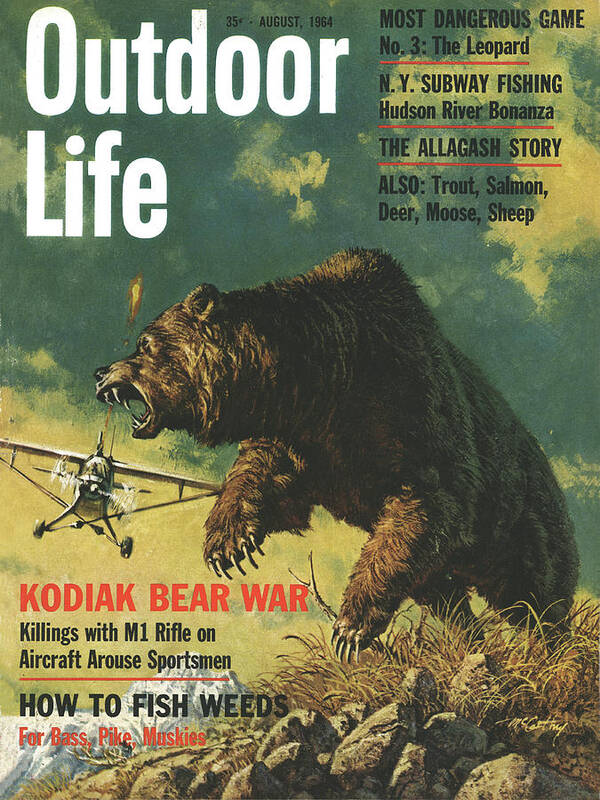 An old outdoor life cover with a bear