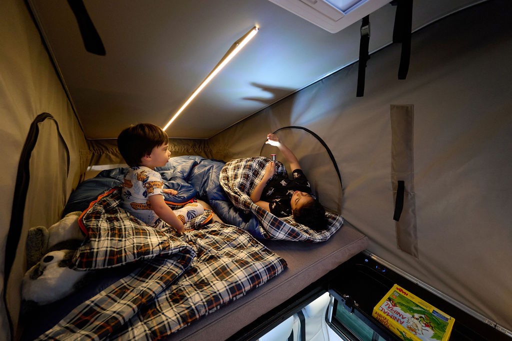 Roadtrek Play + Slumber, Pop Top sleeping accommodations.