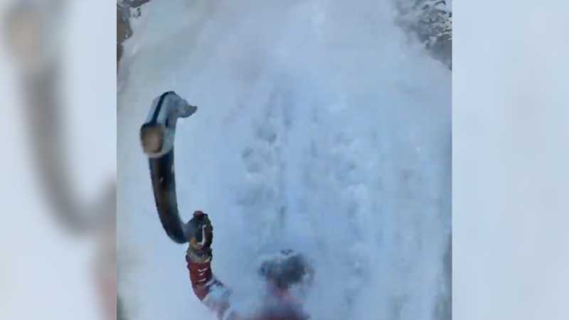 Solo Ice Climber Gets Caught in Avalanche and Hangs on (Video)