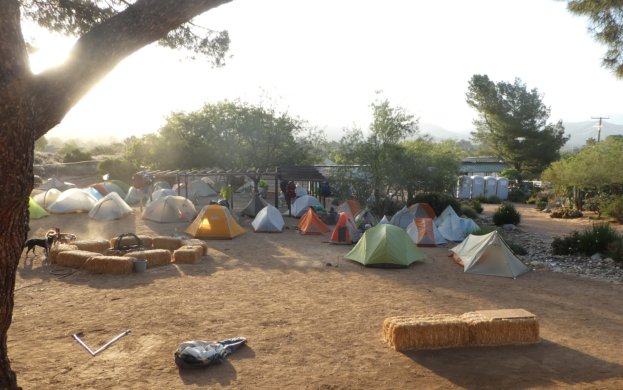 Thru-hikers camped out at a trail angel’s house along the PCT.