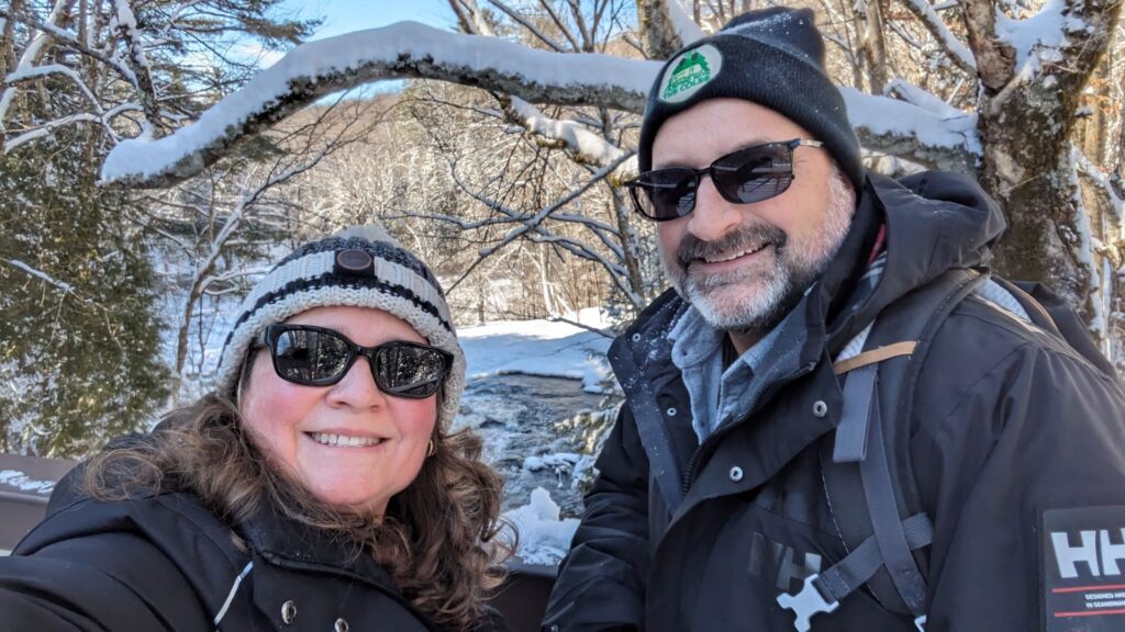 Ben & Cheryl on Stubbs Falls Trail - photo by Cheryl Coles