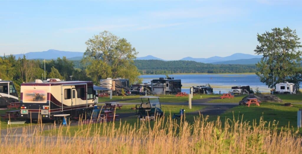 There's water on all sides of the campground on Apple Island.