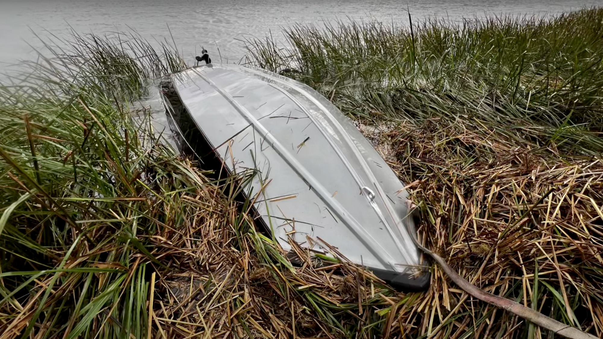 A flipped bass boat.