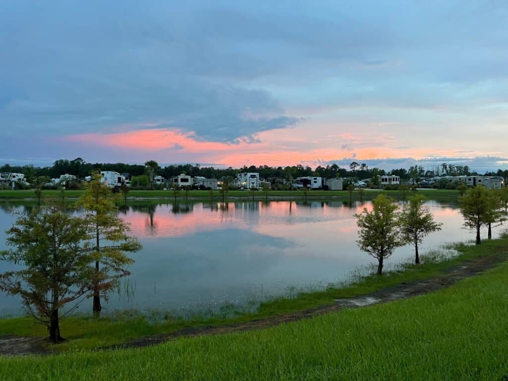 Sites across the water at Keystone Heights RV Resort.