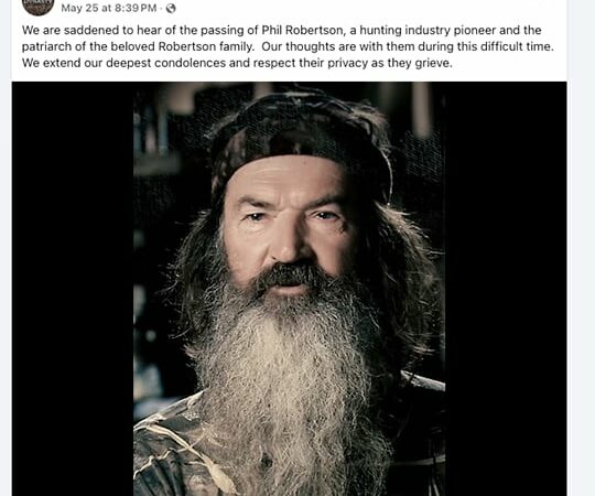 ‘Duck Dynasty’ patriarch Phil Robertson dies at age 79 – Outdoor News
