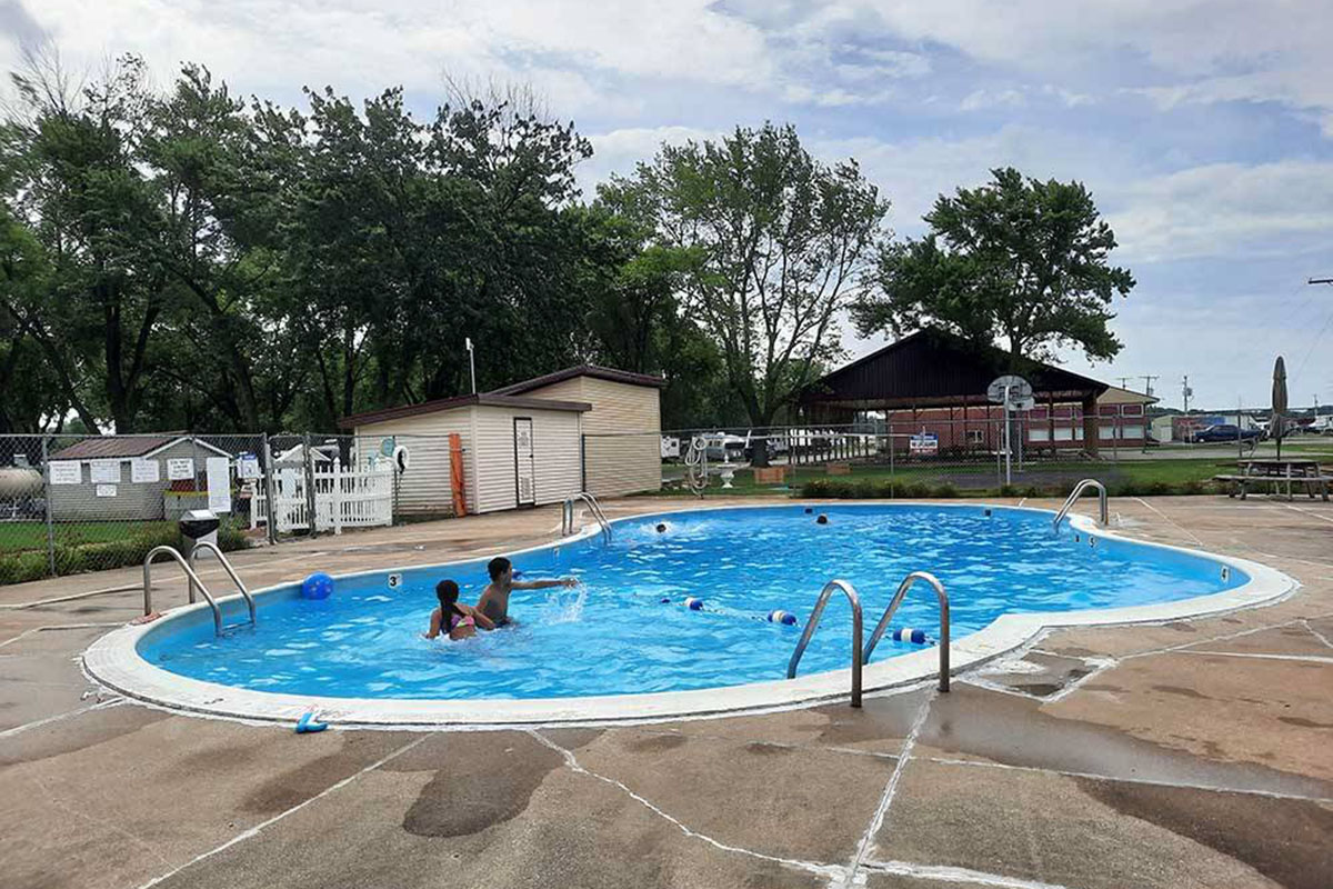 Swimming in liver-shaped pool.
