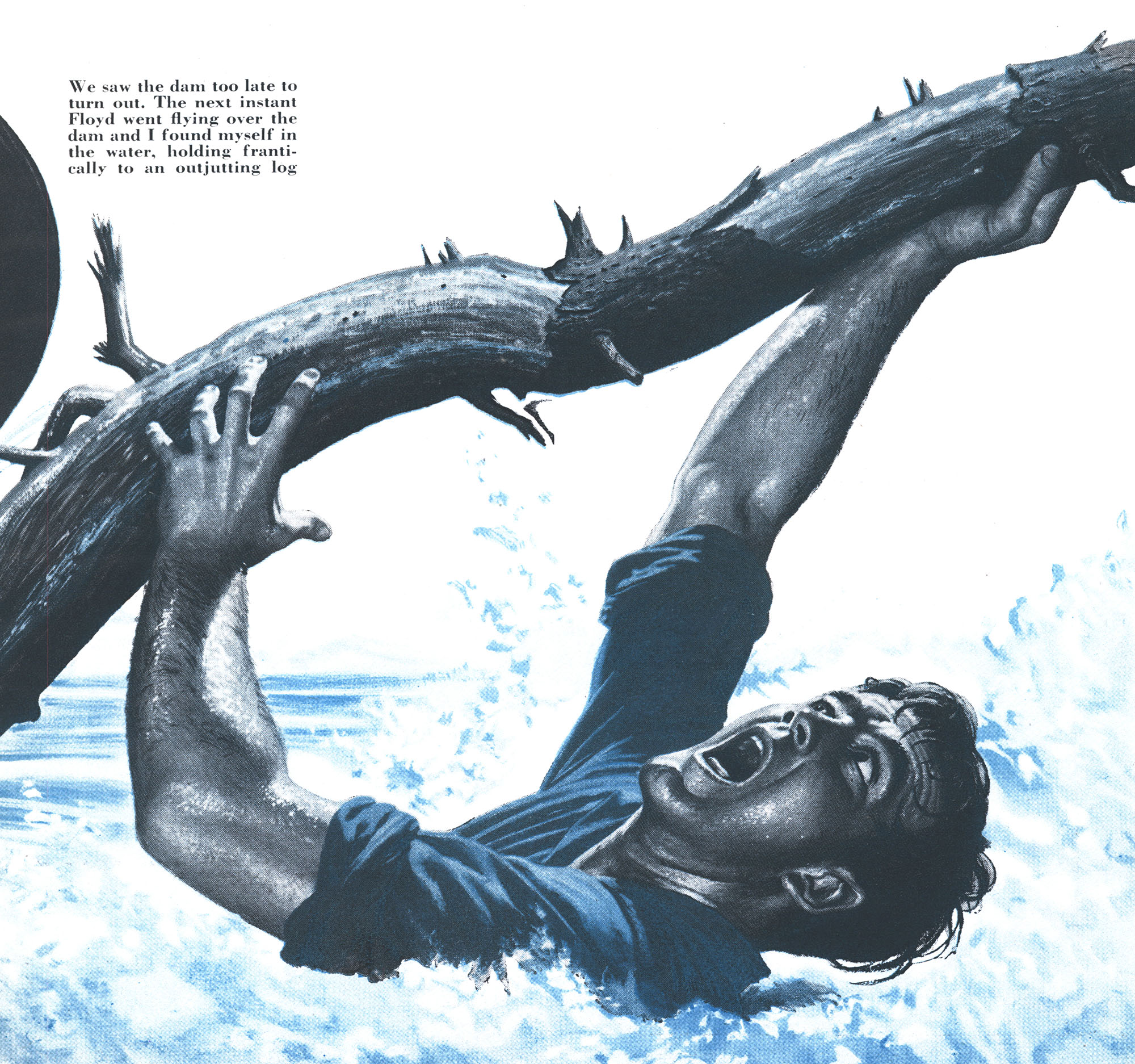 An illustration of a canoe paddler caught in a strainer.