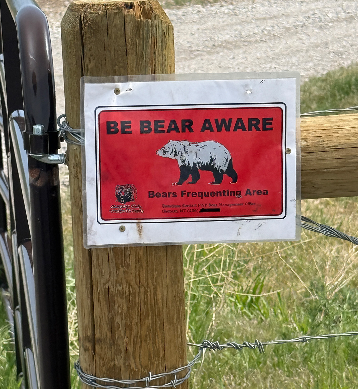 A "Be Bear Aware" sign on private land in Montana.