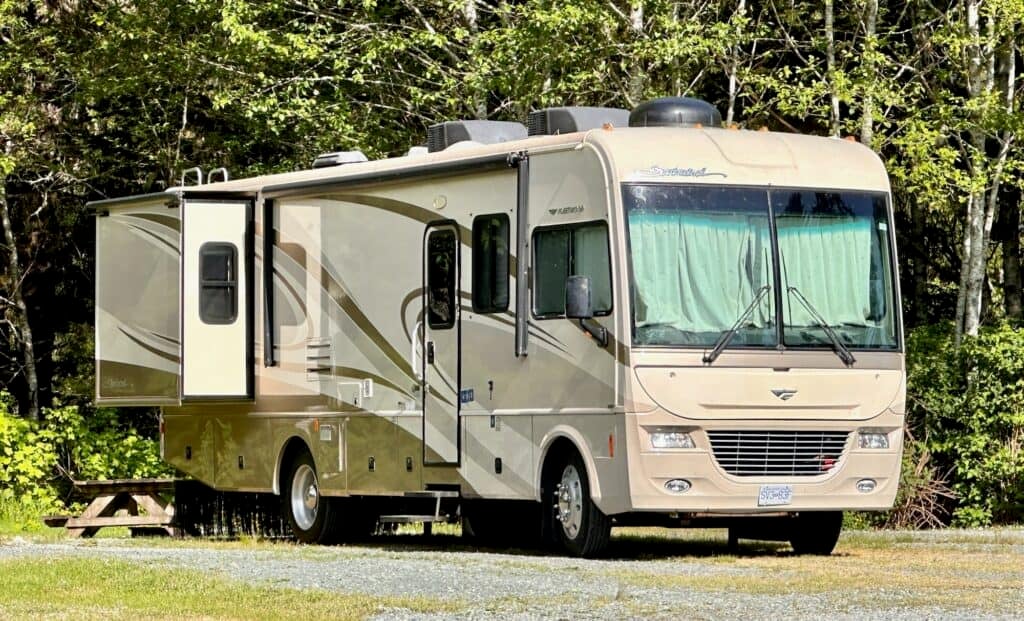 A Used Class A motorhome camping