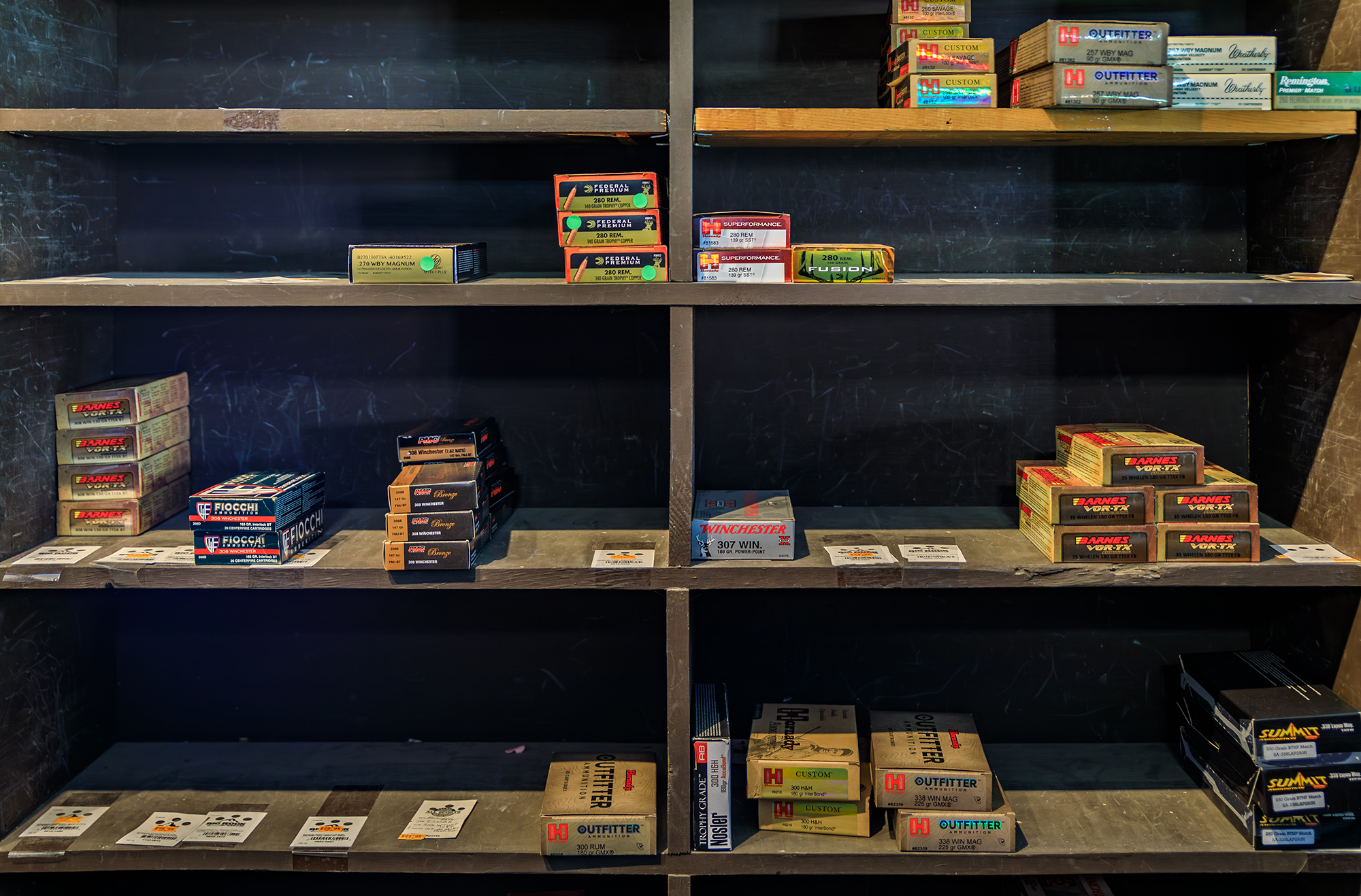 Partially stocked ammo shelves
