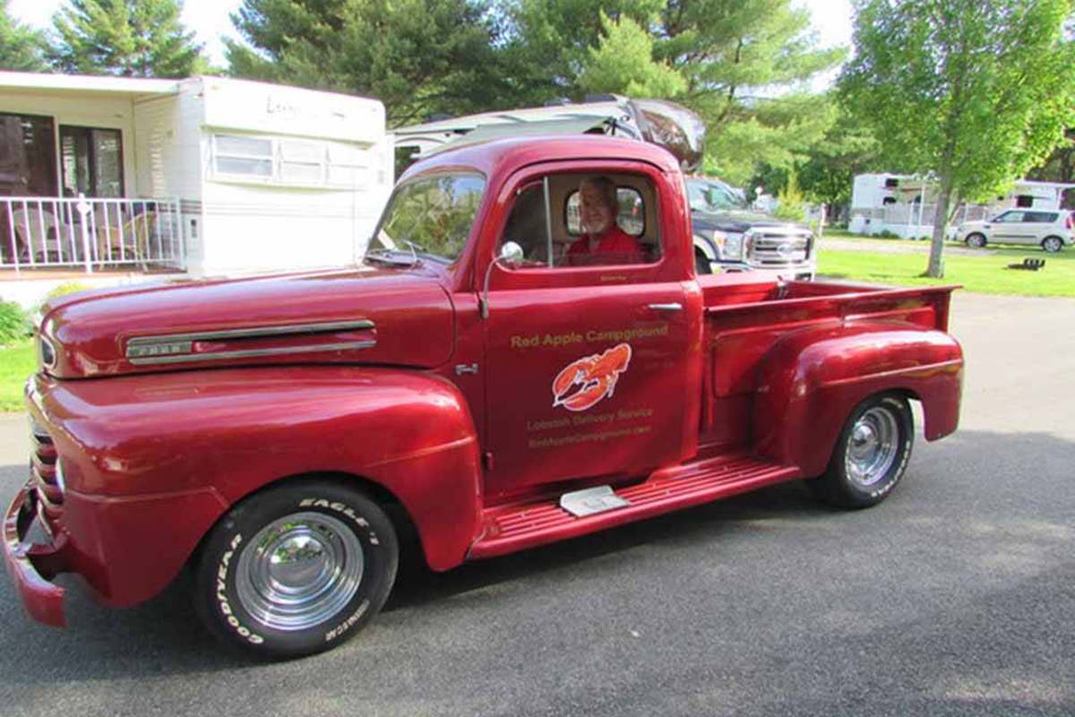 A red pickup truck.