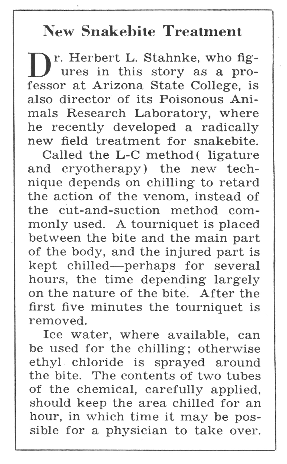 An outdated rattlesnake treatment from 1953