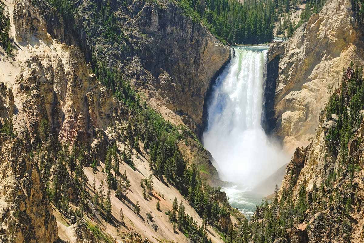 Waterfall spilling into a valley.