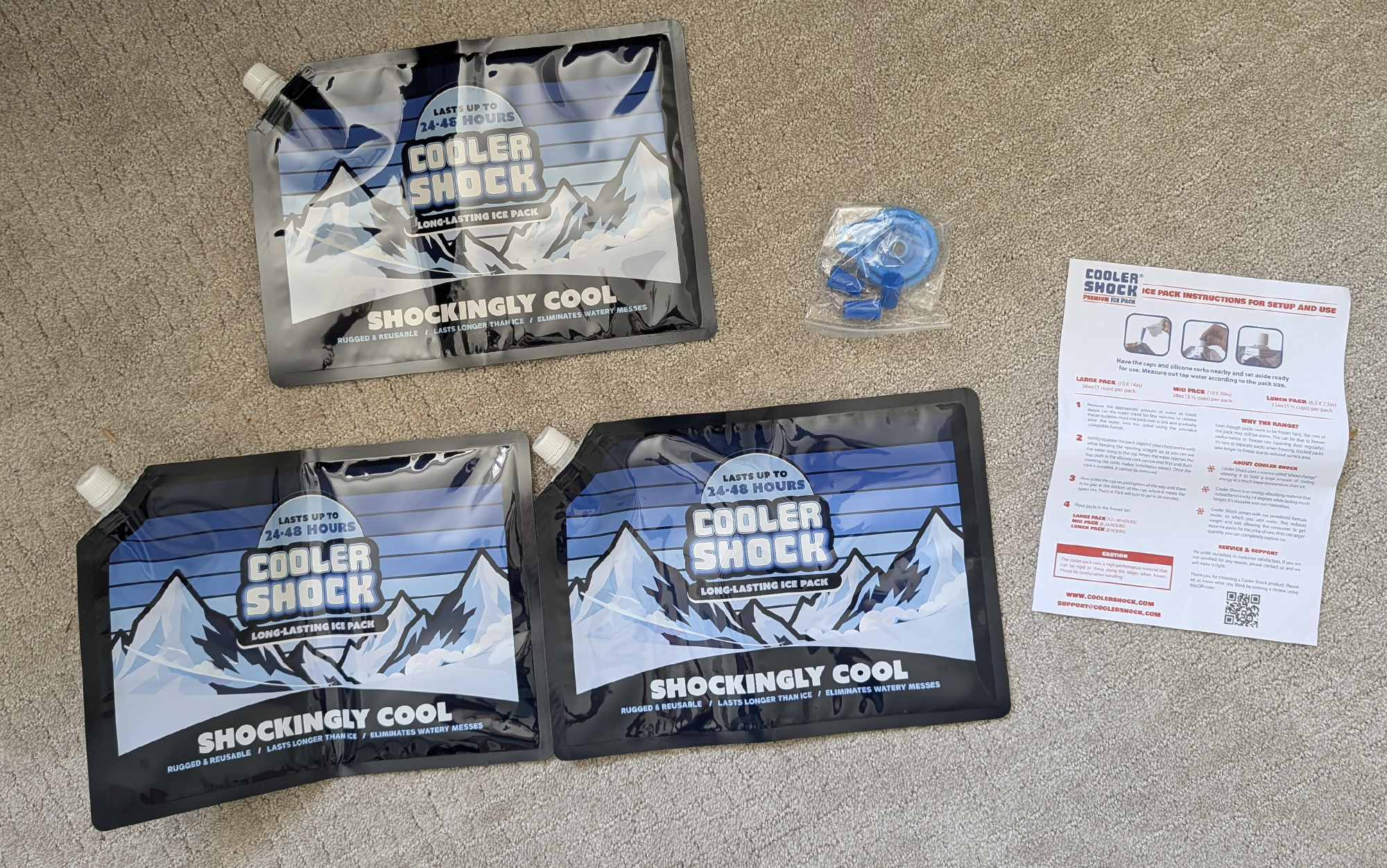 Cooler Shock ice packs for coolers component parts and instructions