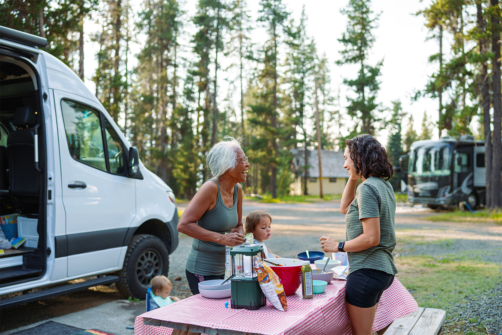 Multi-generational family camping